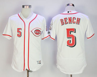 Reds 5 Johnny Bench White Flexbase Jersey