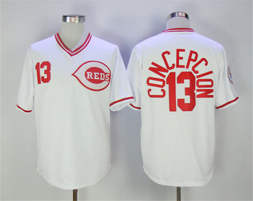 Reds 13 Dave Concepcion White Throwback Jersey