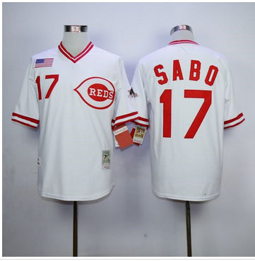 Mitchell And Ness 1990 Cincinnati Reds #17 Chris Sabo White Throwback Stitched MLB Jersey