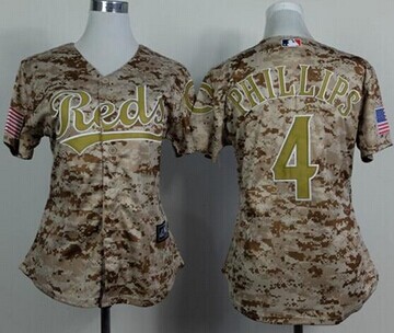 Women's MLB Cincinnati Reds #4 Brandon Phillips Camo Cool Base Stitched Baseball Jersey