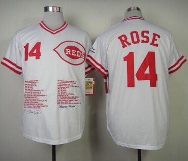 Mitchell And Ness Cincinnati Reds #14 Pete Rose White Commemorative Edition Stitched Baseball Jersey