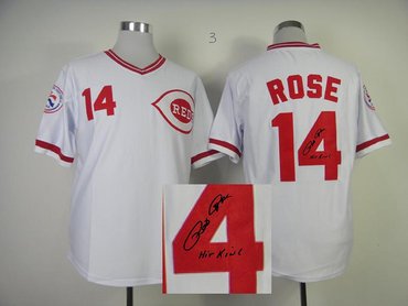 MLB Cincinnati Reds 14# Rose White Signed Jersey