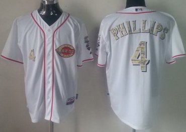 Cincinnati Reds 4 Brandon Phillips White MLB Jerseys Camo Number