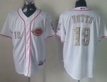 Cincinnati Reds 19 Joey Votto White MLB Jerseys Camo Number