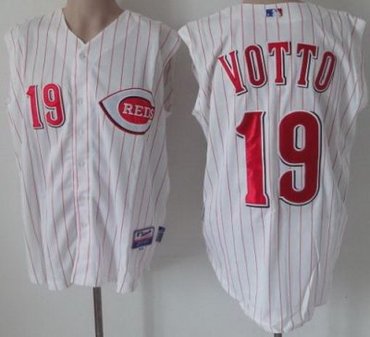 Cincinnati Reds 19 Joey Votto White Strip MLB Vest Jerseys