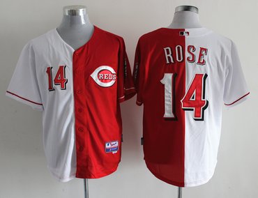 MLB Cincinnati Reds 14# Rose White-Red Split Jerseys