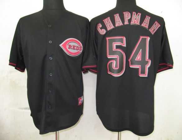 MLB Cincinnati Reds 54 Chapman Black Fashion Jerseys