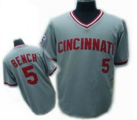 Cincinnati Reds 5 Johnny Bench GRAY MN Throwback Jerseys