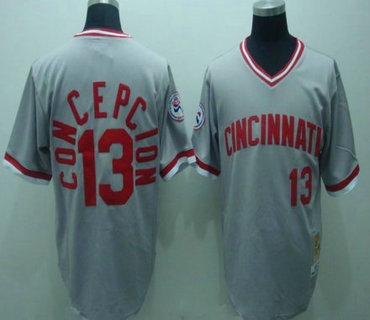 MLB Jerseys Cincinnati Reds #13 CONCEPCION Grey