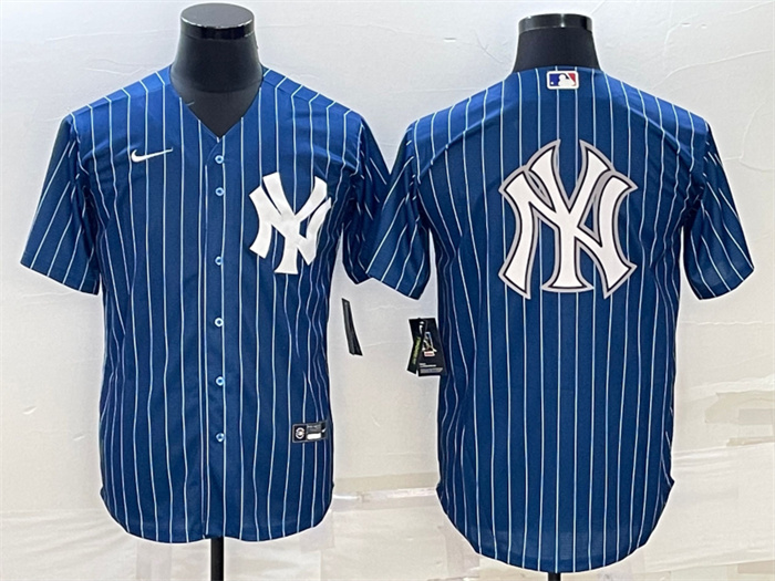 Men's New York Yankees Blue Team Big Logo Cool Base Stitched Baseball Jersey