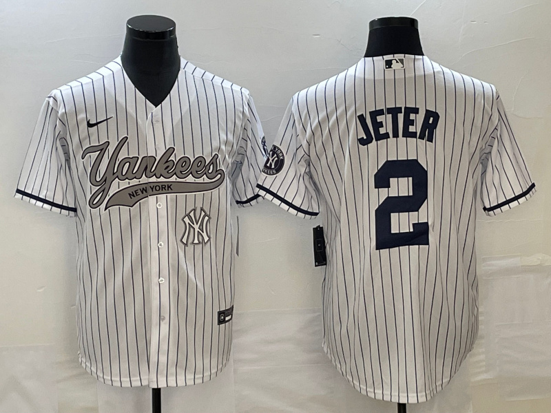 Men's New York Yankees #2 Derek Jeter White With Patch Cool Base Stitched Baseball Jersey