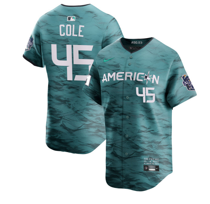 Men's New York Yankees #45 Gerrit Cole Teal 2023 All-Star Flex Base Stitched Baseball Jersey