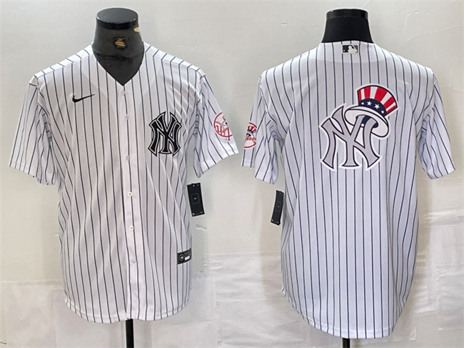 Men's New York Yankees White Team Big Logo Cool Base Stitched Baseball Jersey 3