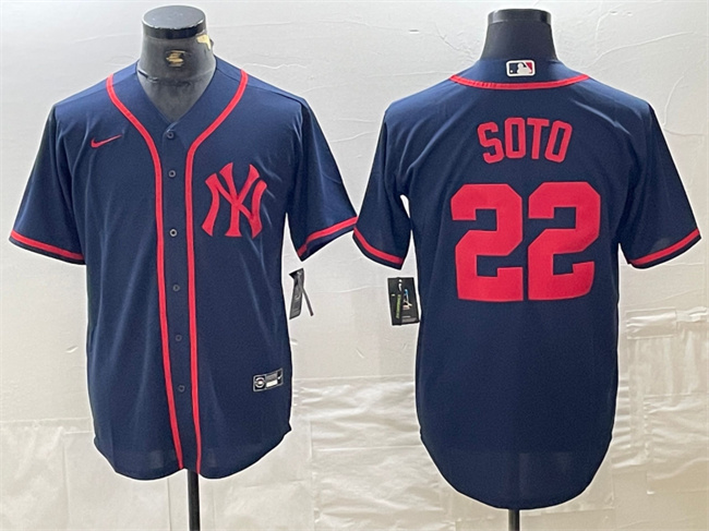 Men's New York Yankees #22 Juan Soto Navy Cool Base Stitched Baseball Jersey