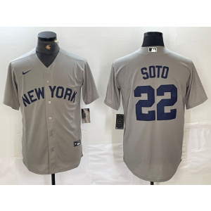 MLB Yankees 22 Soto Grey Nike Cool Base Men Jersey