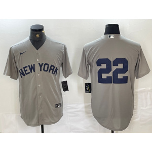 MLB Yankees 22 Soto Gray Nike Cool Base Men Jersey