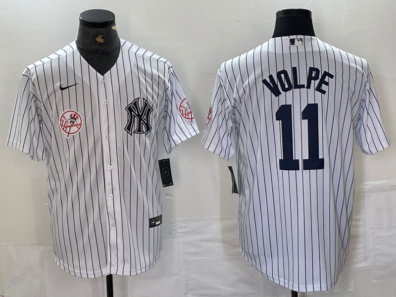 Men's New York Yankees #11 Anthony Volpe White Cool Base Stitched Baseball JerseyS 3