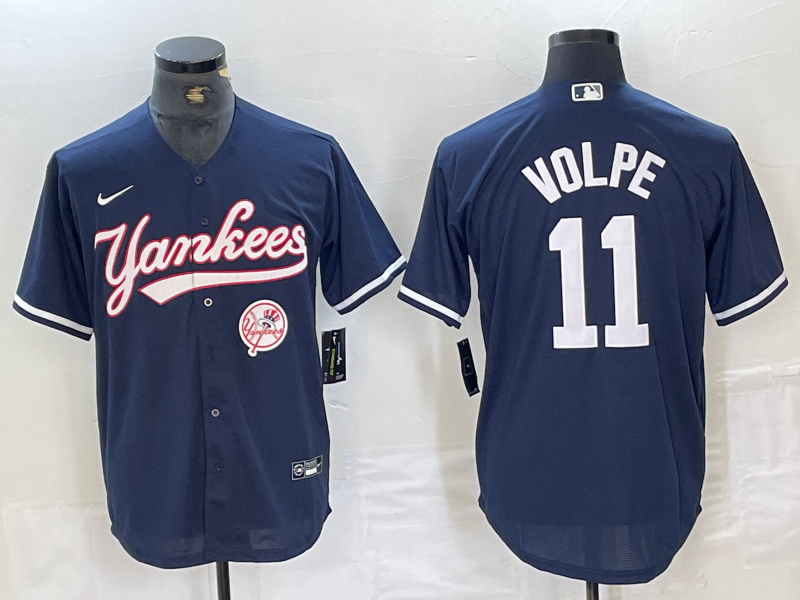 Men's New York Yankees #11 Anthony Volpe Navy Cool Base Stitched Baseball Jersey 13