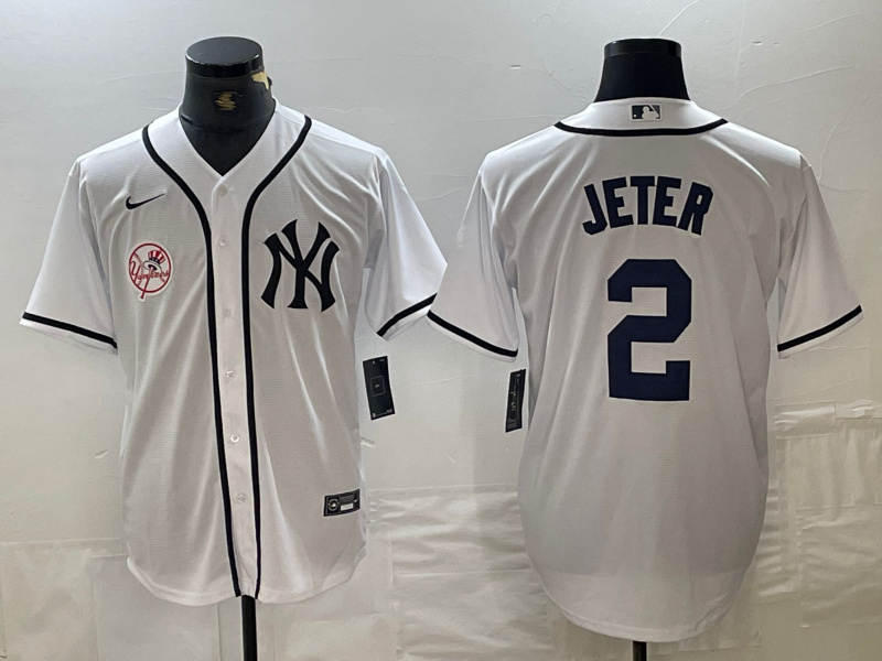 Men's New York Yankees #2 Derek Jeter White Cool Base Stitched Baseball Jersey 10