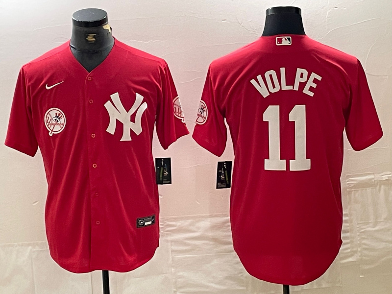 Men's New York Yankees #11 Anthony Volpe Red Cool Base Stitched Baseball Jersey 1