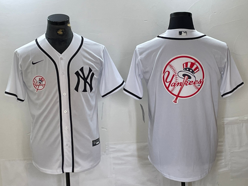 Men's New York Yankees White Team Big Logo Cool Base Stitched Baseball Jersey 52