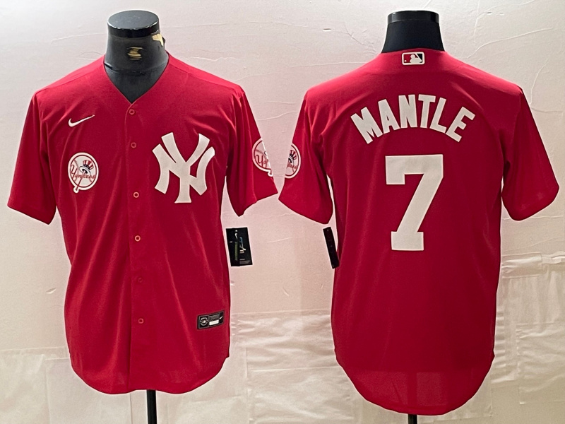 Men's New York Yankees #7 Mickey Mantle Red Cool Base Stitched Baseball Jersey 2