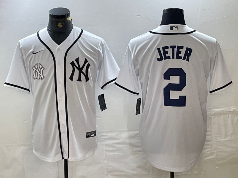 Men's New York Yankees #2 Derek Jeter White Cool Base Stitched Baseball Jersey 1