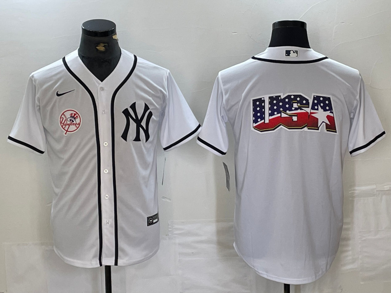 Men's New York Yankees White Team Big Logo Cool Base Stitched Baseball Jersey 7