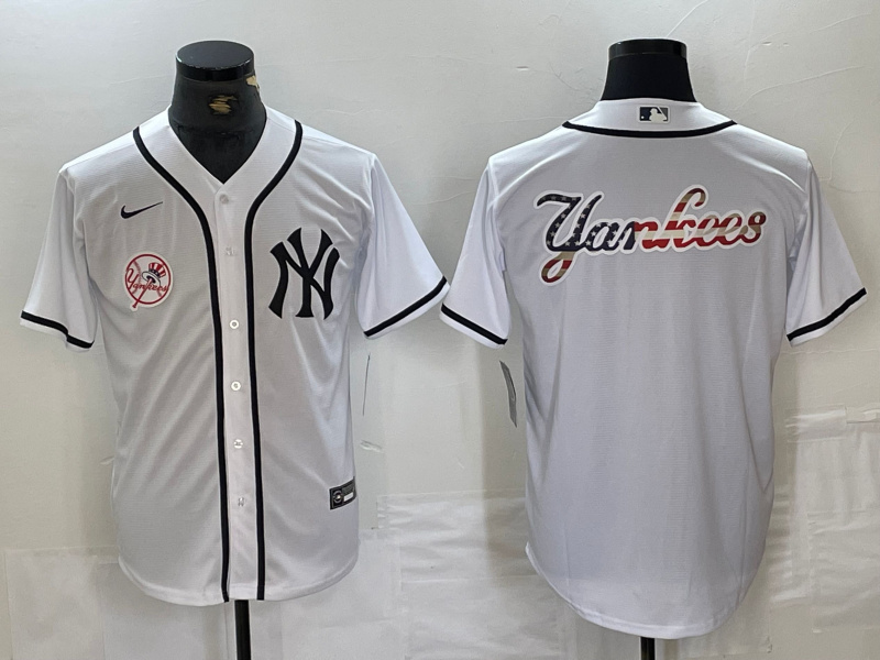 Men's New York Yankees White Team Big Logo Cool Base Stitched Baseball Jersey 5