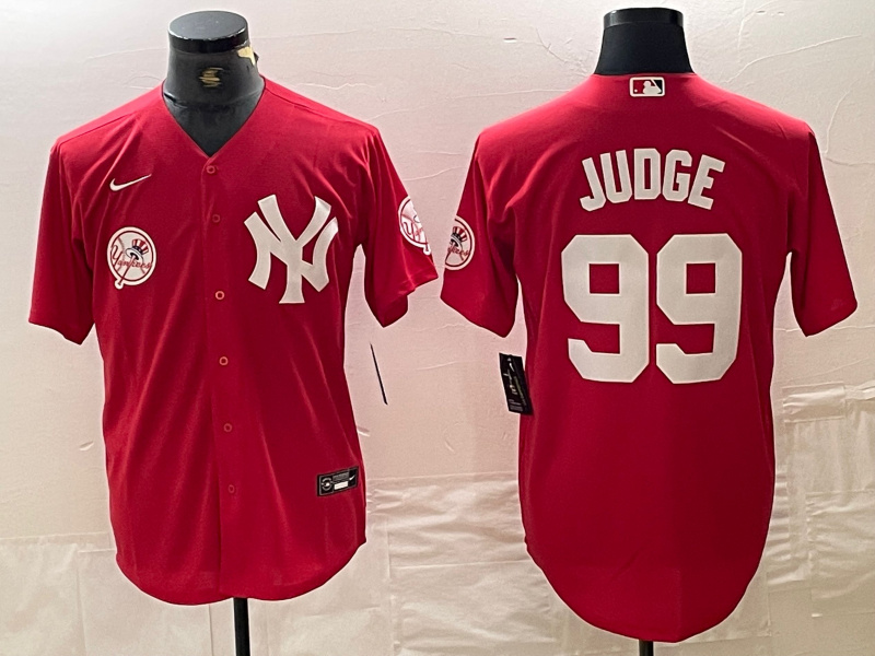 Men's New York Yankees #99 Aaron Judge Red Cool Base Stitched Baseball Jersey 2