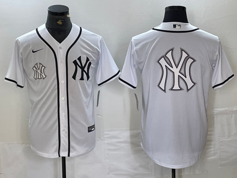 Men's New York Yankees White Team Big Logo Cool Base Stitched Baseball Jersey 27