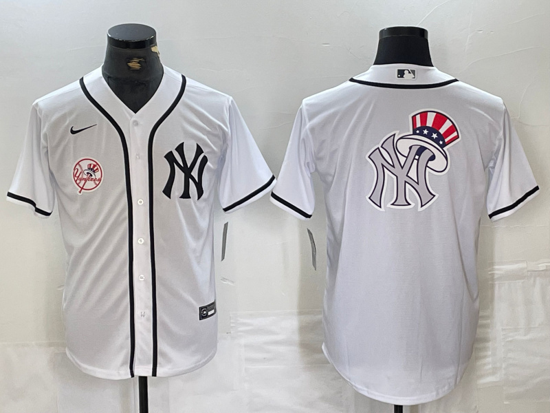 Men's New York Yankees White Team Big Logo Cool Base Stitched Baseball Jersey 24