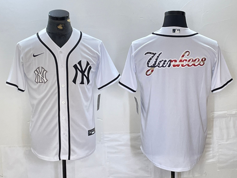 Men's New York Yankees White Team Big Logo Cool Base Stitched Baseball Jersey 20