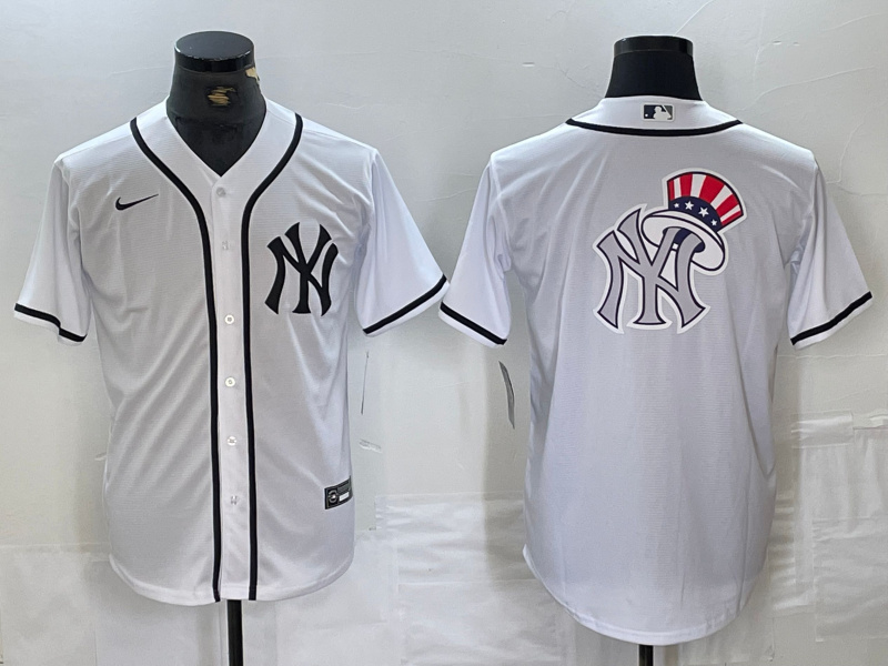 Men's New York Yankees White Team Big Logo Cool Base Stitched Baseball Jersey 19