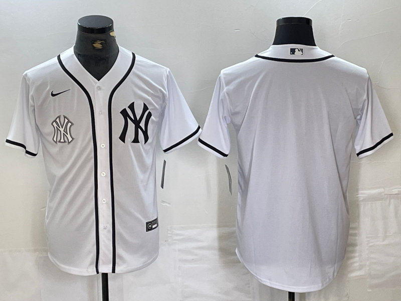 Men's New York Yankees White Team Big Logo Cool Base Stitched Baseball Jersey 15