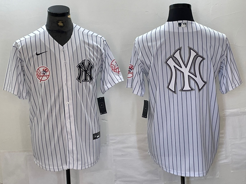 Men's New York Yankees White Team Big Logo Cool Base Stitched Baseball Jersey 14