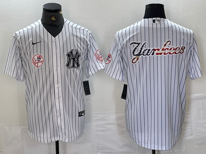 Men's New York Yankees White Team Big Logo Cool Base Stitched Baseball Jersey 12