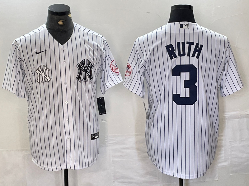 Men's New York Yankees #3 Babe Ruth White Cool Base Stitched Baseball Jersey 6