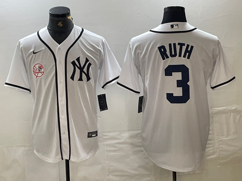 Men's New York Yankees #3 Babe Ruth White Cool Base Stitched Baseball Jersey 5