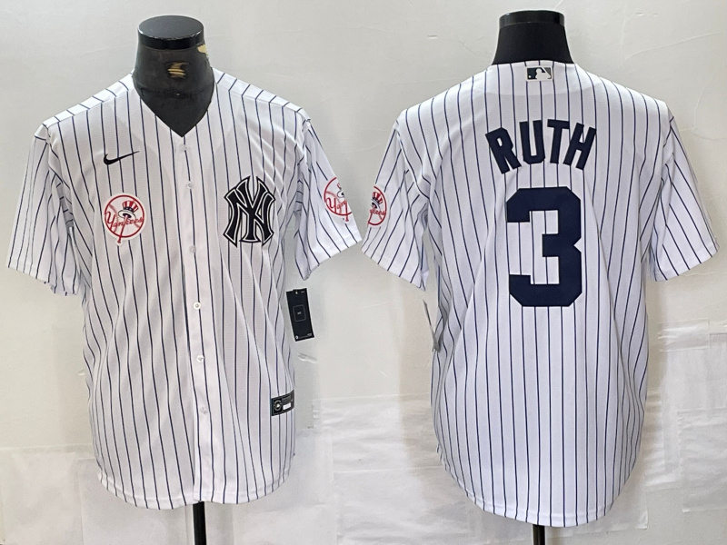 Men's New York Yankees #3 Babe Ruth White Cool Base Stitched Baseball Jersey 1