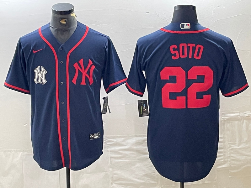 Men's New York Yankees #22 Juan Soto Navy Cool Base Stitched Baseball Jersey 1