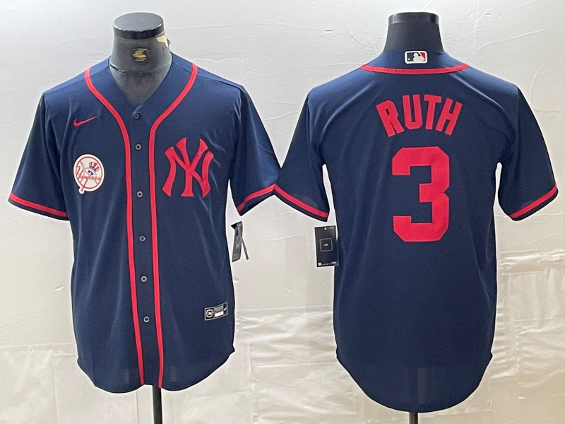 Men's New York Yankees #3 Babe Ruth Navy Cool Base Stitched Baseball Jersey 1