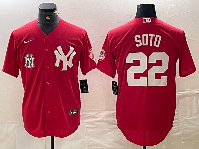 Men's New York Yankees #22 Juan Soto Red Cool Base Stitched Baseball Jersey 3