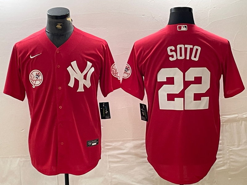 Men's New York Yankees #22 Juan Soto Red Cool Base Stitched Baseball Jersey 1