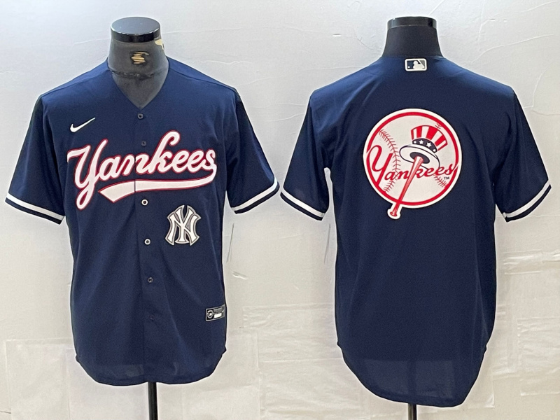 Men's New York Yankees Big LOGO Navy Cool Base Stitched Baseball Jersey 31