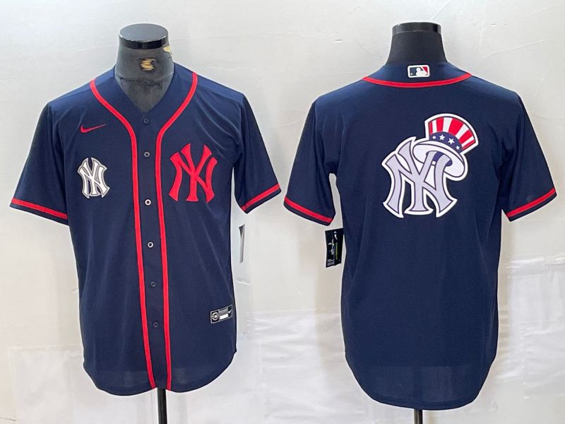 Men's New York Yankees Big LOGO Navy Cool Base Stitched Baseball Jersey 29