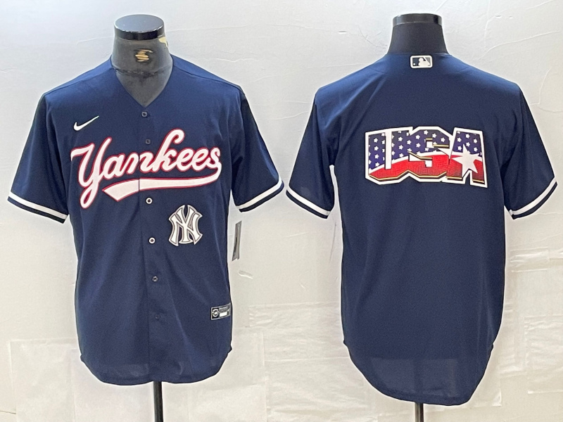 Men's New York Yankees Big LOGO Navy Cool Base Stitched Baseball Jersey 23