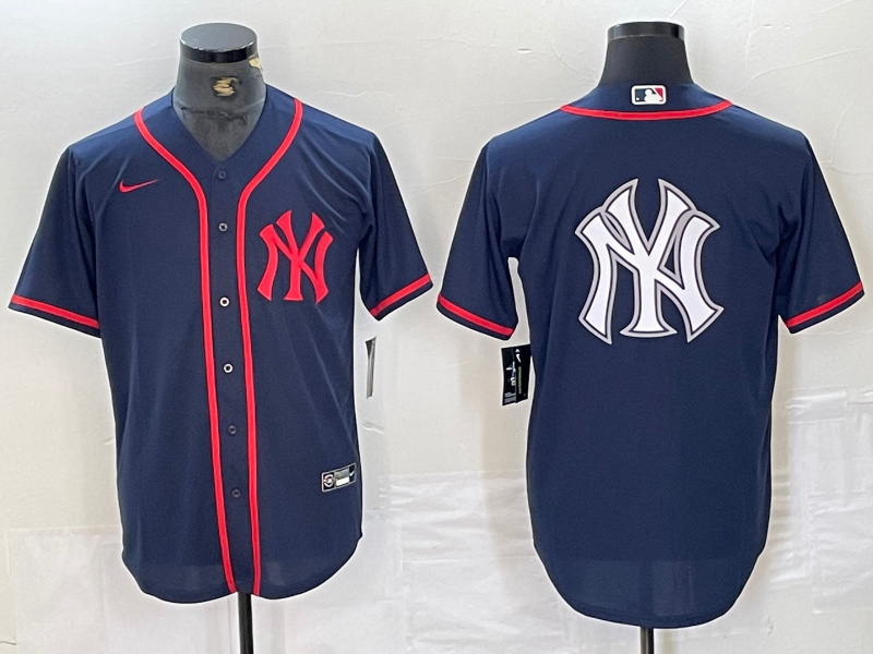 Men's New York Yankees Big LOGO Navy Cool Base Stitched Baseball Jersey 18