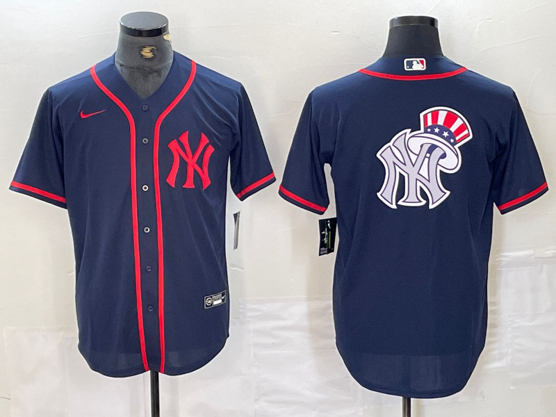 Men's New York Yankees Big LOGO Navy Cool Base Stitched Baseball Jersey 17