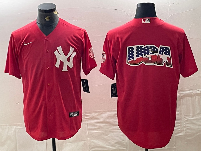 Men's New York Yankees Big Logo Red Cool Base Stitched Baseball Jersey 21